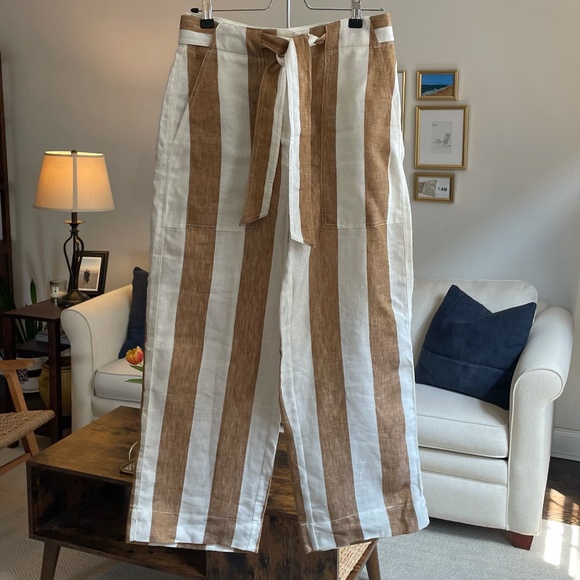 Tie-waist linen pant in stripe - Picture 4 of 4